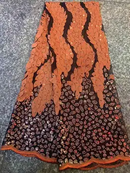 

Nigerian Lace Fabrics in Party Dress Material Orange Sequins Fabric High Quality Embroidery African Sequin Mesh Fabric