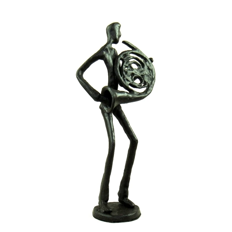 AbstractCastIronFrenchHornPlayerStatueHandmadeMetalTrumpeter