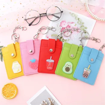 

Cute Cartoon PU Leather Card Holde 3 Slots Credit Business Card Holder Card Case Korean Style Girls Wallet Bag Kawaii Keychain