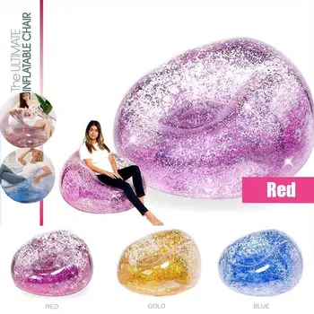 

Inflatable Multicolored Glitter Chair Outdoor Confetti Glitter Inflatable Lounger Lazy Bag Air Sofa Waterproof Rose Gold Glitter