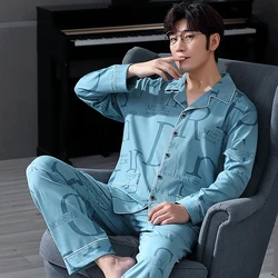 Trendyol Letters Print Pajamas for Men 100% Cotton Pajama Sets Spring Autumn Casual Man Plus Size Sleepwear PJ Breathable Pijama