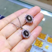 Натуральный 6*8 мм звезда сапфир s925 серебро Модные Ювелирные наборы для женщин натуральный черный драгоценный камень подвески/кольца