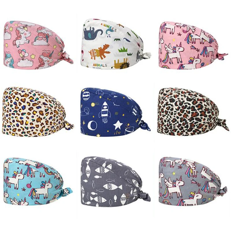 

New Nurse Caps Cotton Adjustable Head Cover Hat High Quality Multicolor Printing Sweat-absorbent Hats gorro quirofano hombre
