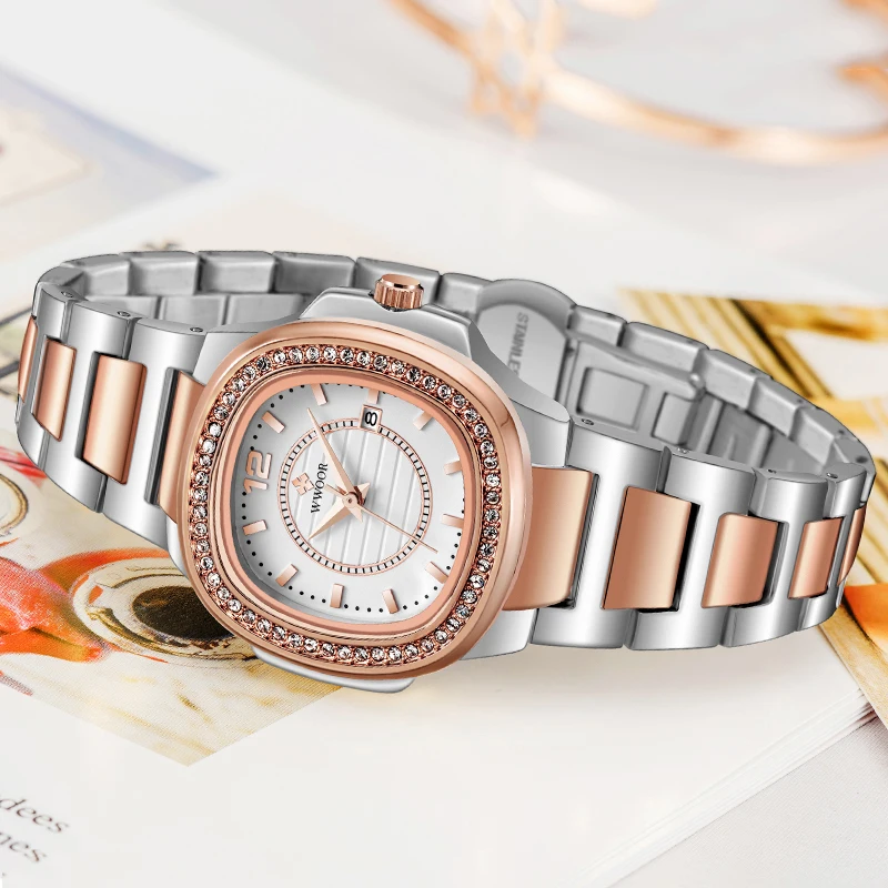 

Luxury Brand WWOOR Rose Gold Ladies Watch 2020 Women Fashion Diamond Quartz Wristwatch Female Gift Waterproof Clock Montre Femme
