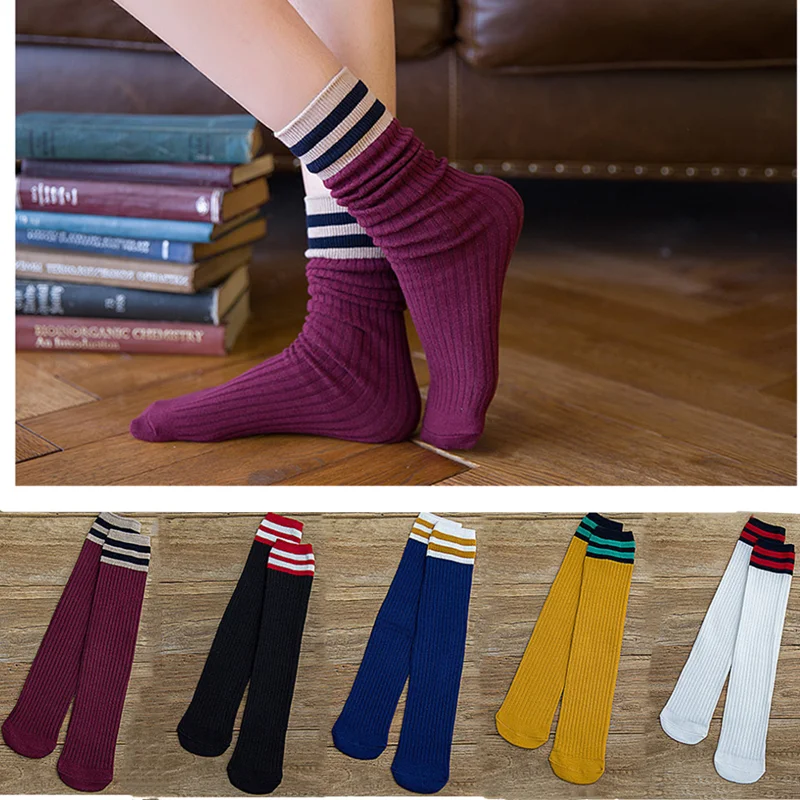 

Japanese Harajuku style cute girl calf high socks fun casual college style striped long socks woman street fashion cotton socks