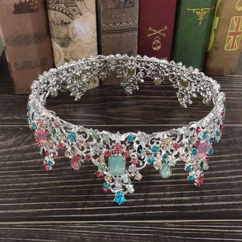 

Bridal Wedding Hair Accessories Colorful Shining Crystal Large Round Tiaras and Crowns Headbands for Women Girls Bride Noiva