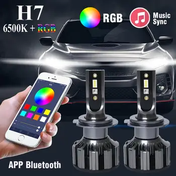 

2Pcs H7 Car LED RGB 8000LM 6500K Headlight Kit APP Bluetooth Control Mini Fog Lights Bulbs Lamp Auto Headlamp Car Accessories