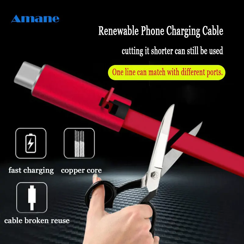 Adjustable USB Cable Renewable Phone Charging for iPhone Cutting Quickly Repair Android Type C Mobile Reusable Line | Мобильные