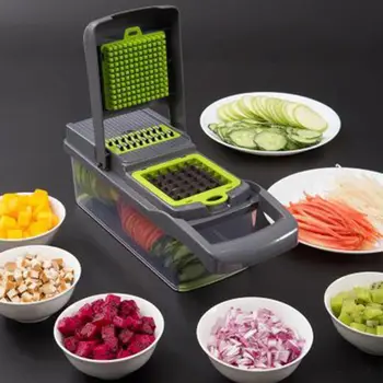 

Kitchen multi-functional vegetable and fruit cutting machine. Onion chopper, vegetable chopper. Potato grater.