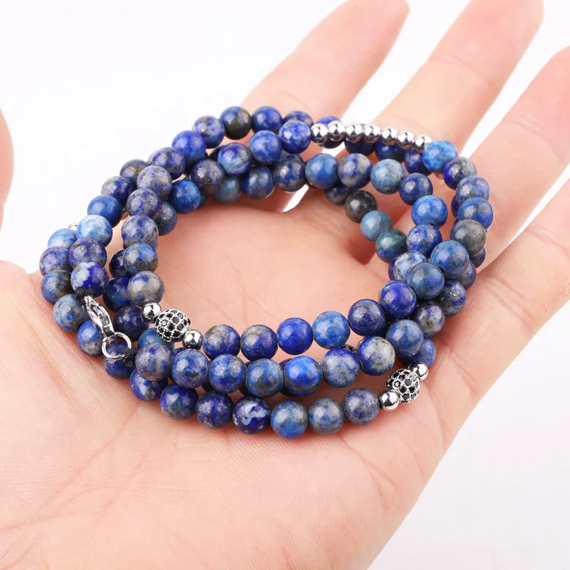 New Design Natural Stone Matte Onyx Stainless Steel Beads CZ Pave Ball Men Long Necklace 32inches Jewelry Gift Male - Image 6