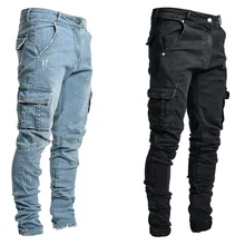 Jeans Men Pants Casual Cotton Denim Trousers Multi Pocket Cargo Jeans Men New Fashion Denim Pencil Pants Side Pockets Cargo
