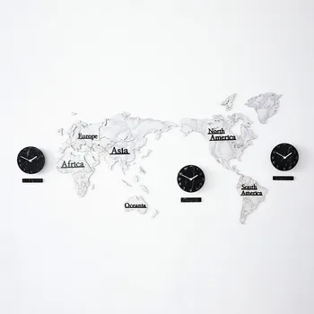 

Creative World Map Wall Clock Wooden Large Wood Watch Wall Clock Modern European Style Round Mute relogio de parede