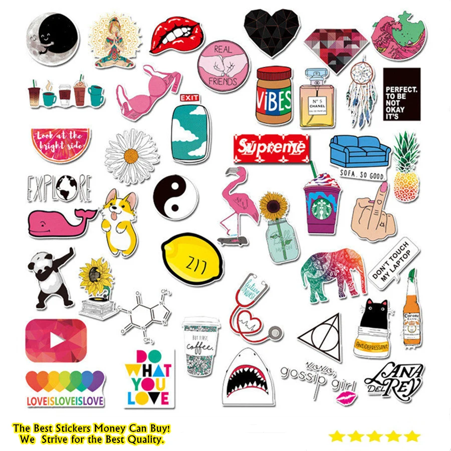 45PCS Vinyl Laptop Stickers Cute Trendy PVC Waterproof Computer Stickers VSCO Girls Decals For MacBook /HP/Huawei /Dell