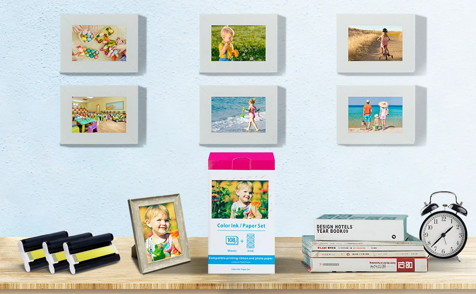 Description Picture 2 of itemInk Cartridge and Photo Paper Compatible for Photo Printer Iconic Brand Selphy CP1300 CP1200 KP-108IN 36IN 4"x6" Laminated Glossy Paper