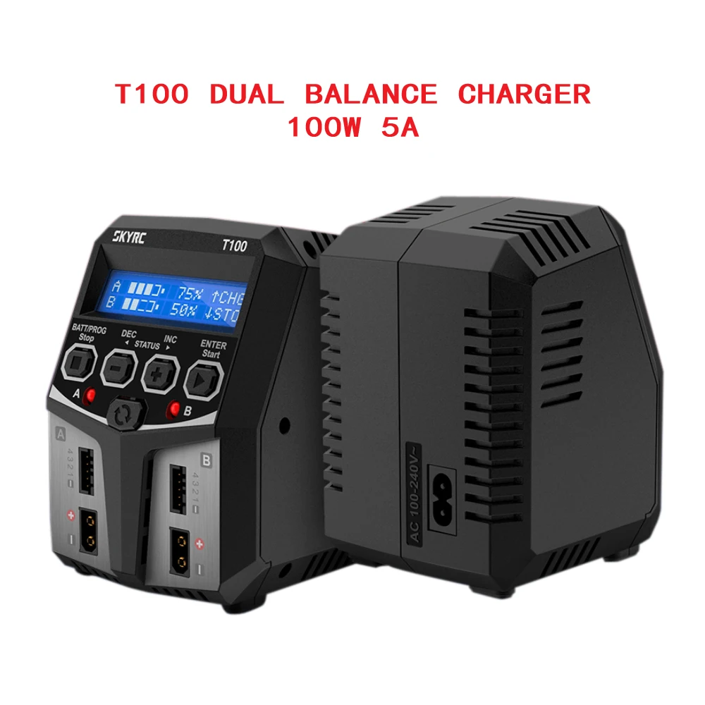 Балансирующее зарядное устройство SKYRC T100 2 A 2X50 Вт для 2-4S LiPo/LiIon/LiFe/LiHV аккумуляторов