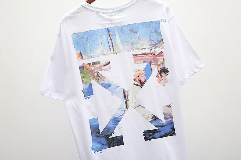19ss off-white ow картина маслом стрела тренды хип-хоп хлопок короткий рукав Футболка мужская летняя