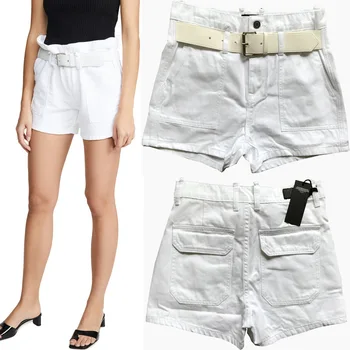 

Women Denim High Waisted Shorts with White Belt