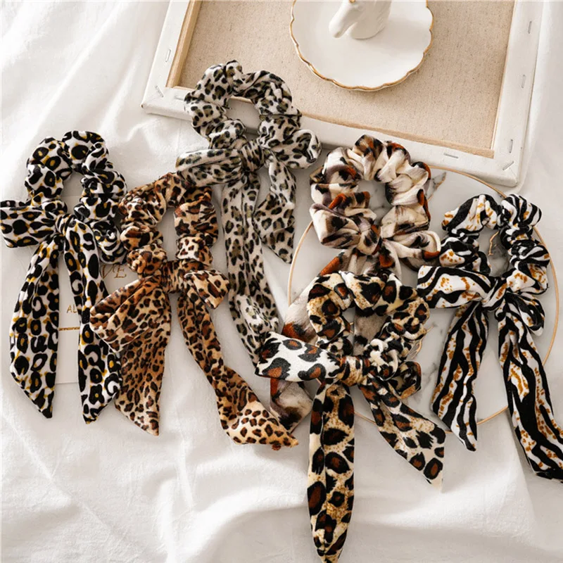 New Fashion Woman Leopard Bow Hair Bands Elastic Loop Ponytail Ties Scrunchies Head Bands Head wear Hair Accessories