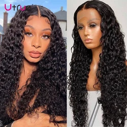 Deep Wave Frontal Wig 13x4 Jet Black Brazilian Curly Lace Front Human Hair Wigs Pre Plucked For Women