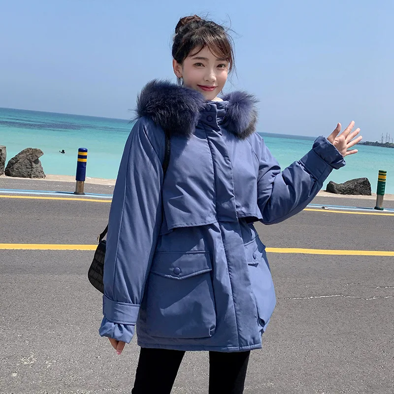 

2019 New Style Dongdaemun down Jacket Women's Mid-length Workwear Waist Hugging Thick Fashion Velcro Coat