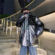 INS, серебристая, черная панель, яркая поверхность, с капюшоном, на хлопковой подкладке, одежда для мужчин и женщин, профиль, стеганая куртка, хлопковое пальто, пуховое пальто, кроватка