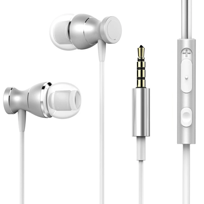 

3.5mm Wired Metal Earphone with Microphone In-ear Headset For Mobile Phones MP3 Player Bass Sound Magnetic Earbuds 5 Colors
