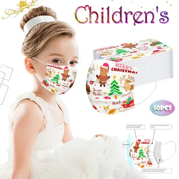 

50pc Disposable Face Mask Merry Christmas Children's Printed Industrial Dustproof 3ply Ear Loop Anti Fog Haze Mondmasker Health