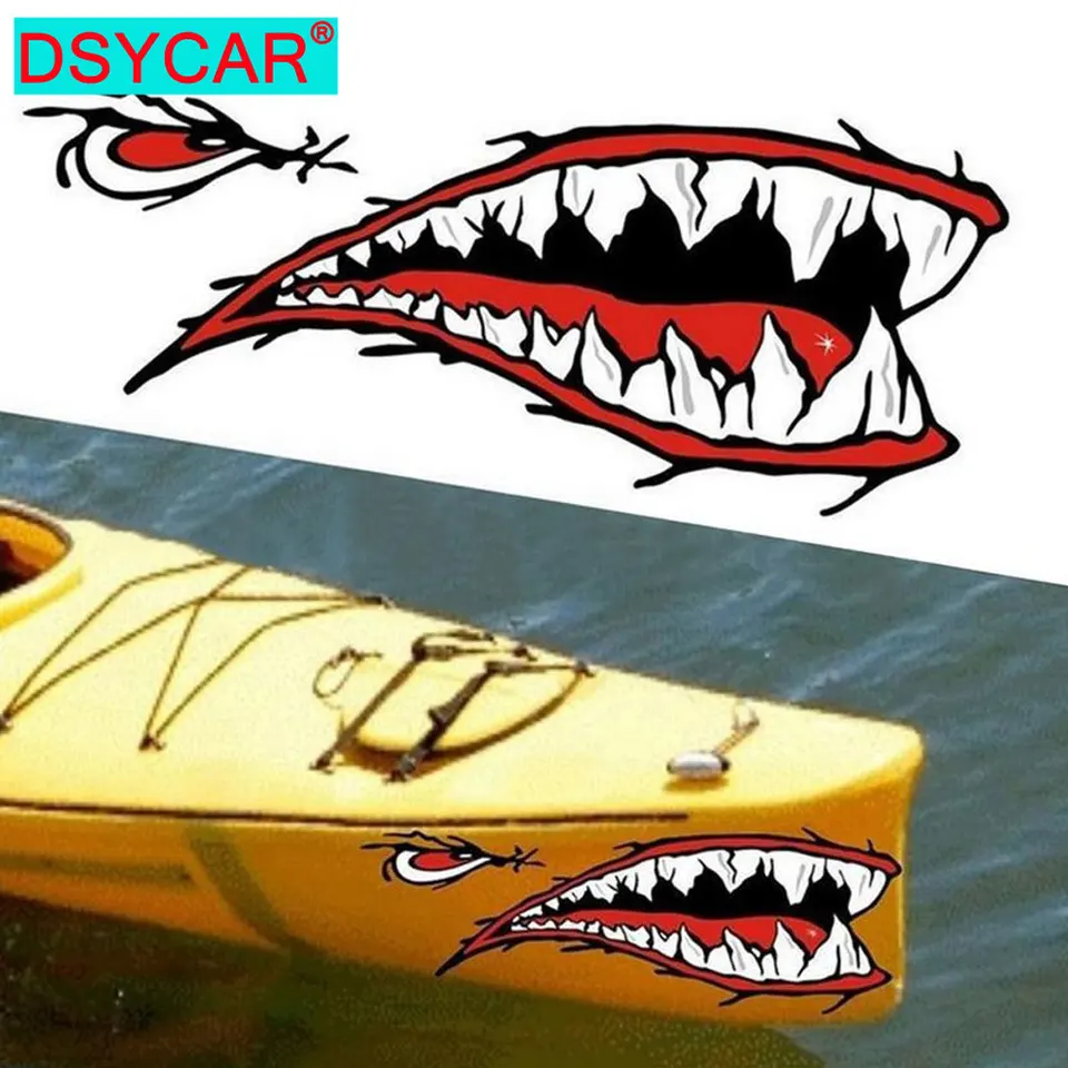DSYCAR 1 Paar Haaientanden Mond Vinyl Sticker Decals Rubberboot Kajak Boot  Vissen Motorfiets Auto Bumper Grafische Accessoires - AliExpress, image size:960x960