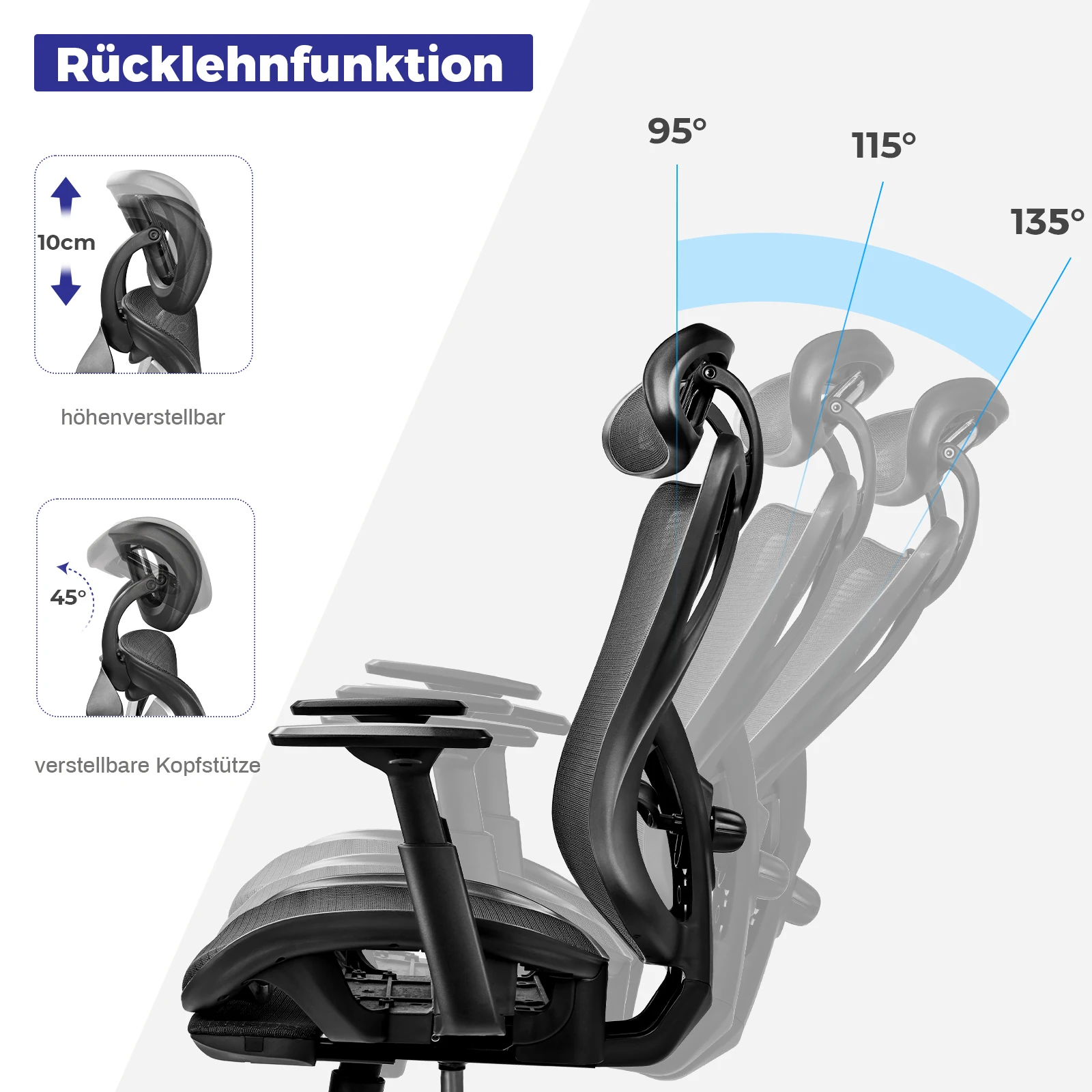 BASETBL Office Chair Ergonomic Computer Gaming PC Chair With Retractable Footrest Adjustable Headrest Recliner Mesh Breathable