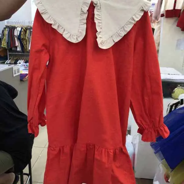 Новое корейское милое детское платье принцессы с длинными рукавами и большим отворотом однотонное платье для девочек - Цвет: see chart