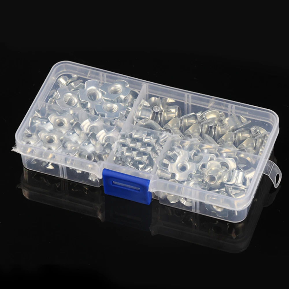 

90PCS/Box M3 M4 M5 M6 M8 Zinc Plated 4 Claws Nut T-nut Furniture Hardware Blind Pronged Tee Nut