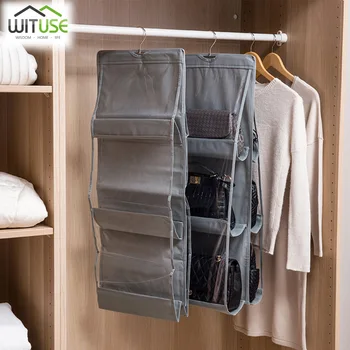 

Double Side Transparent 6 Pocket Foldable Hanging Handbag Purse Storage Bag Sundry Tidy Organizer Rack Wardrobe Closet Hanger