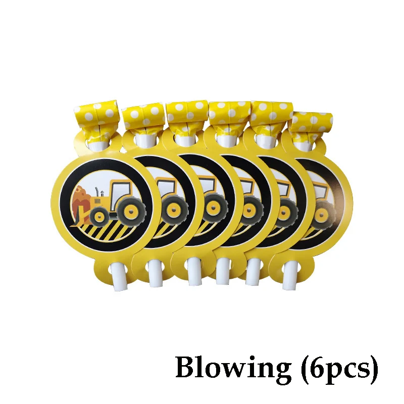 Тема экскаватора вечерние одноразовые столовые приборы строительные транспортные средства соломинки тарелки Дети День рождения украшения вечерние принадлежности - Цвет: Blowing  6pcs
