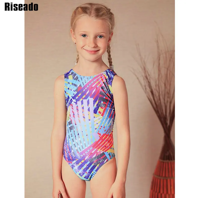 

Riseado Sports One Piece Swimsuit Girls Children Swimwear Racer Back New Swimming Suits Digital Printing Swim Wear 8-12Y