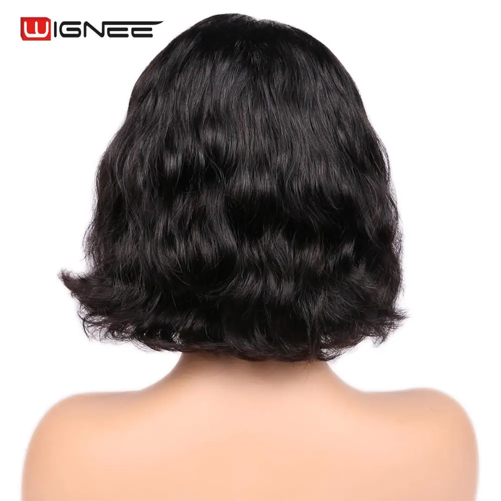 Wignee Natural Wave Short Human Hair Wig Brazilian Remy Hair Affordable Side Part Pixie Cut Curly Human Wig For African American