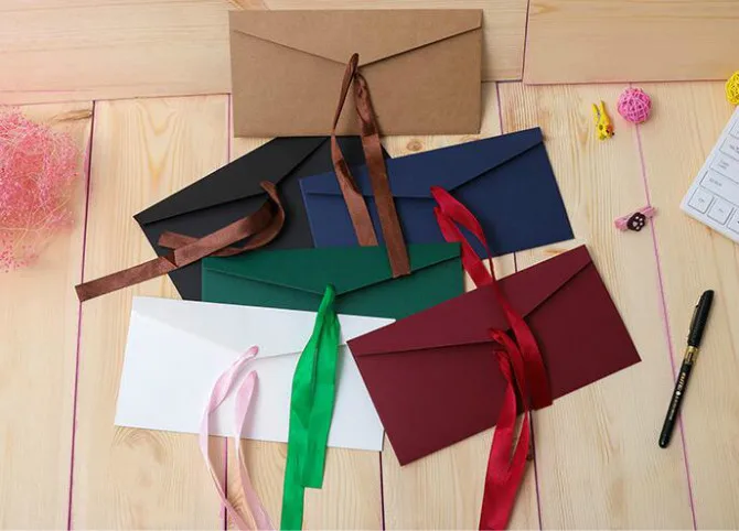 10pcs/lot Blank Paper Envelope With Ribbon 6 Color to be Choose Gift Envelopes 19110901