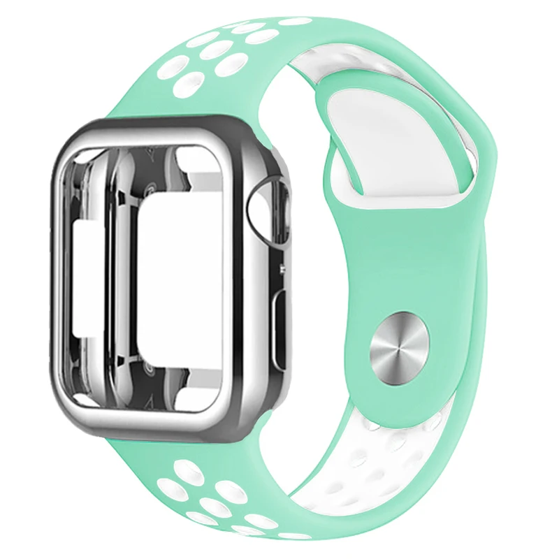 Силиконовый спортивный ремешок+ чехол для apple watch 5 4 3 2 1 серия 38 мм 42 мм ремешок для iwatch 40 мм 44 мм браслет аксессуары для запястья