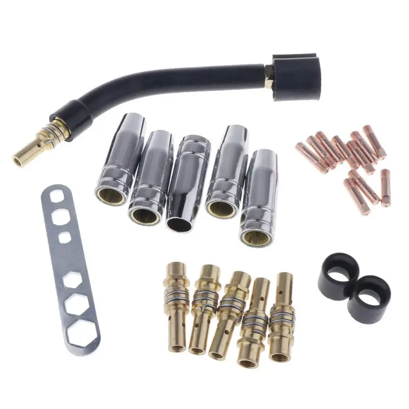 

Contact Tip Gas Nozzle Swan Neck Replacement Kit For Binzel 15AK MIG Welding Torch Kit 24pcs