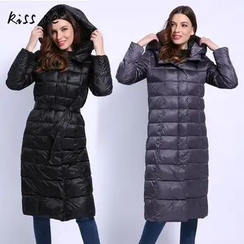 

Mid-Long Style Women Outdoor Down Coat Waist Control Hooded Winter Thermal Overcoat Solid Windproof Campping Down Jacket Female