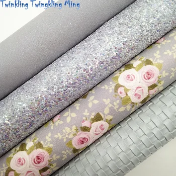 

Grey Glitter Leather, flowers Printed Synthetic Leather, Weaving Faux Fabric For Bow A4 21x29CM Twinkling Ming KM072