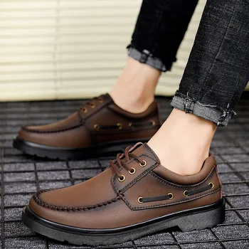 

new 2020 boots, leather retro casual men's shoes tooling Martin boots bigger sizes male students business leather shoes