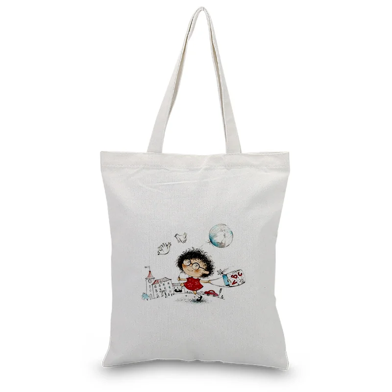 Девушка шаблон холст вместительная сумка для покупок сумка ежедневного использования пользовательский печати текстовый логотип DIY эко многоразовая утилизация