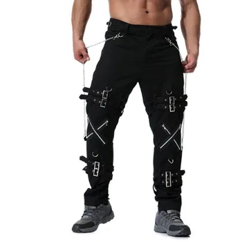 

Homens moda hip hop punk rock hip hop calças de carga personalidade zíperes streetwear masculino casual vinatge calças soltas ca