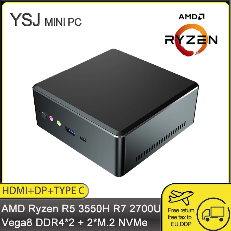 PROD 1005003490514981 TOP AMD Ryzen R5 3550H R7 2700U Vega8 Graphic
Mini PC 2*DDR4 64GB M.2 NVMe HDD Gaming Computer Win10 4K HTPC HDMI2.0
DP WiFi BT