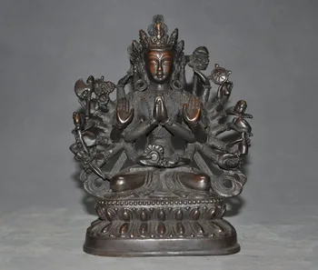

christmas 7"Tibetan Buddhism Bronze 18 Arms Avalokiteshvara of Goddess Buddha Lotus Statue halloween