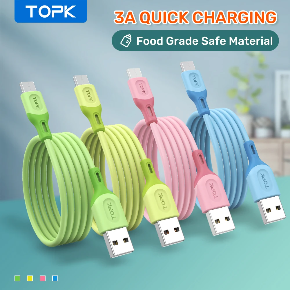 TOPK AN84 Micro USB Type C Cable for XiaoMi redmi note 9 3A Fast Charging Liquid Silicone Mobile Phone Data Cable for Samsung images - 6