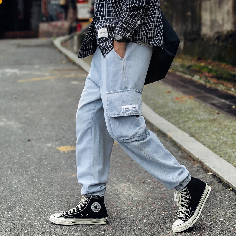 

MIXCUBIC 2019 Autumn Korean style unique Big pocket design jeans for men casual loose beam Jean men size M-5XL
