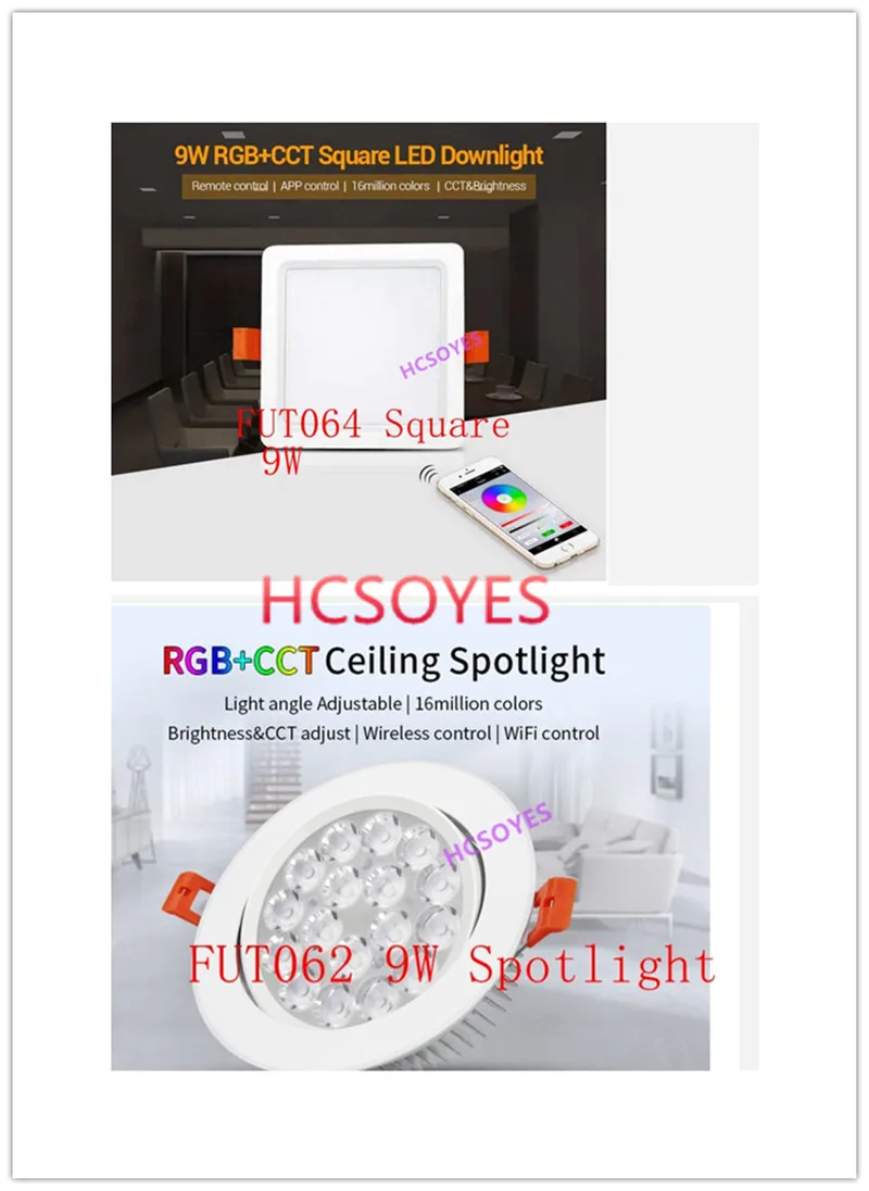 Milight FUT064 установленный заподлицо 9 Вт/FUT062 9 Вт RGB+ CCT светодиодный светильник светодиодный потолочный светильник регулировки угла светового луча 16 миллионов удаленное управление приложениями