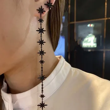 

UMGODLY Luxury Fashion Asymmetric Long Star Earrings Cubic Zirconia Meteorite Drop Earrings Balck Color Women Party Jewelry