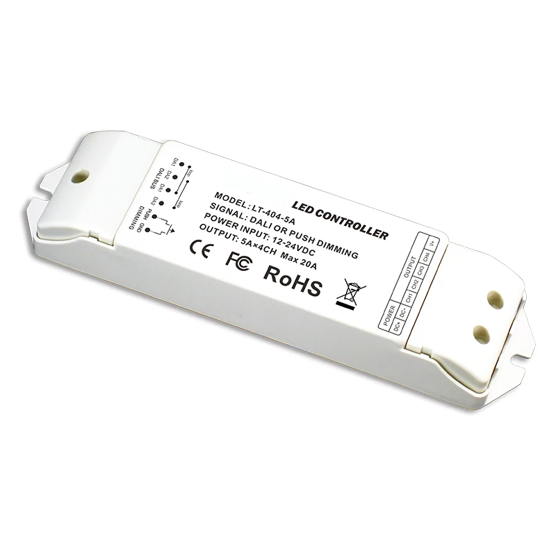 New LT-404-5A DALI Led Dimming DriverDC12-24V Input;5A*4CH Max 20A Output;Push signal Dim 0-240W...480W